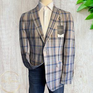 RALPH LAUREN Mens Blazer Sport Coat 2 Button Jacket Blue/Beige Linen 38R